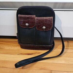 Brighton Vintage Brown Black Embossed Croc Leather Purse Crossbody Bag
